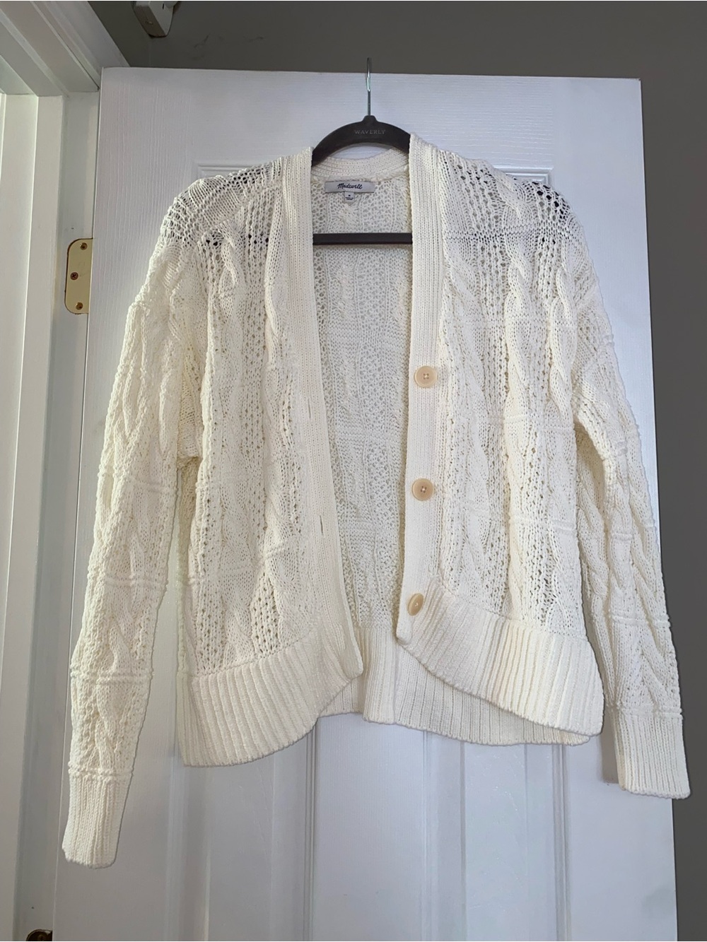 Madewell Cream Cable-Knit Button Cardigan